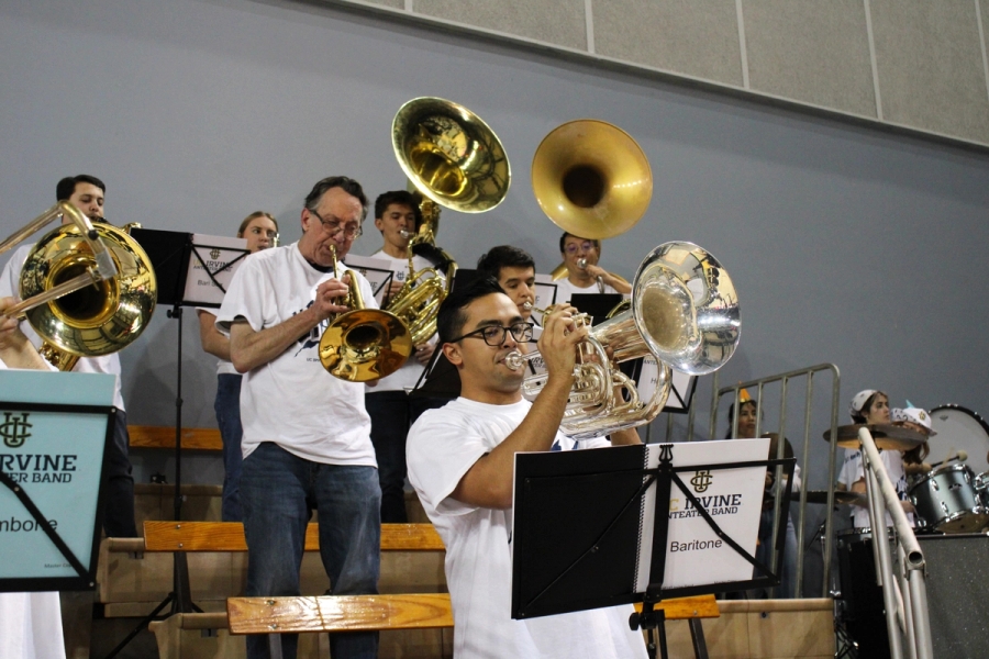 Right side of band playing.