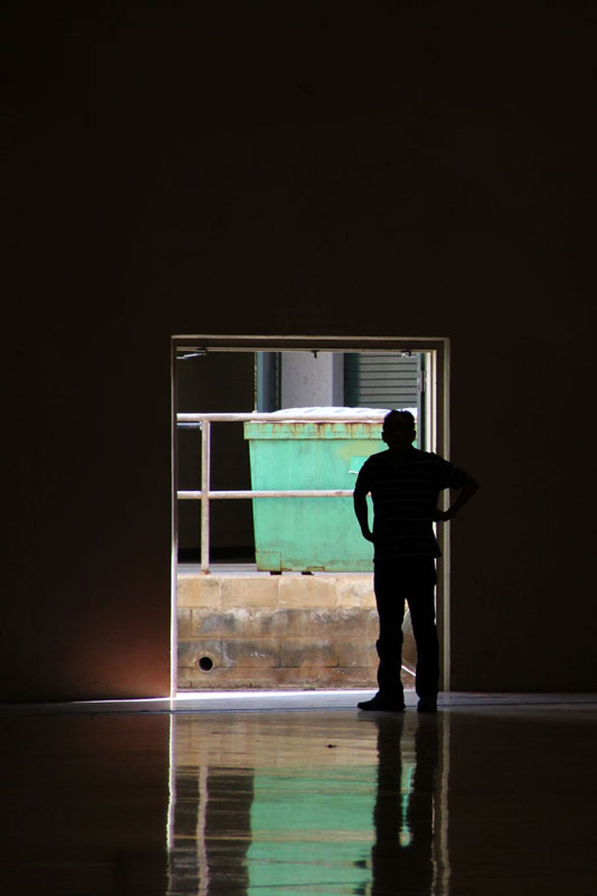 Low angle of a shadowy figure.