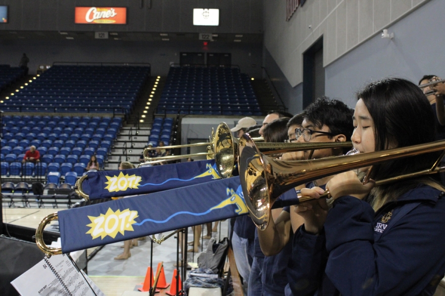 Side POV of trombones.