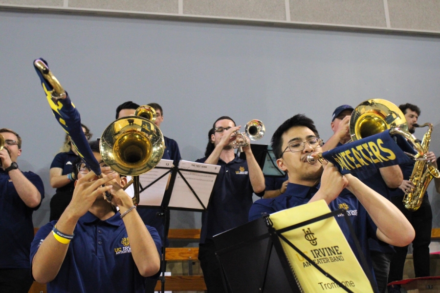Front POV of trumpets and trombones.