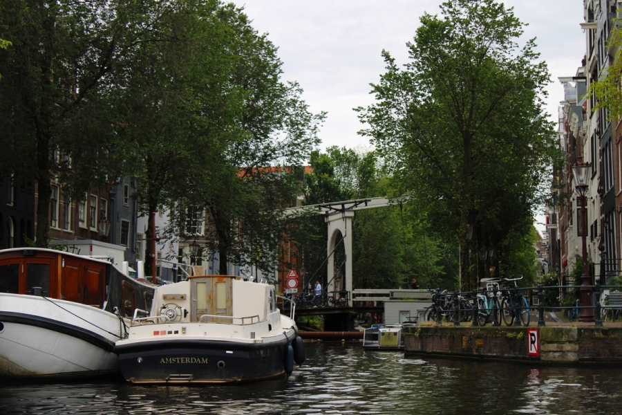 Boats on the residential river.