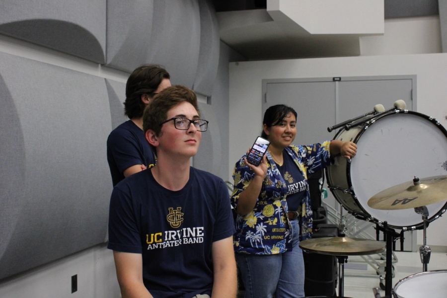 Percussion students posing for the camera.