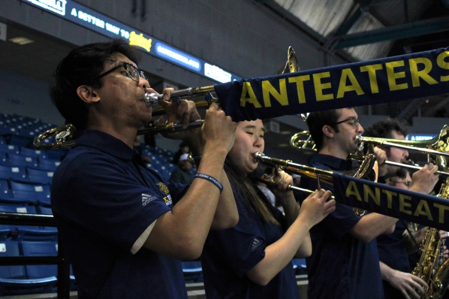 Side POV of trombones with slide covers.