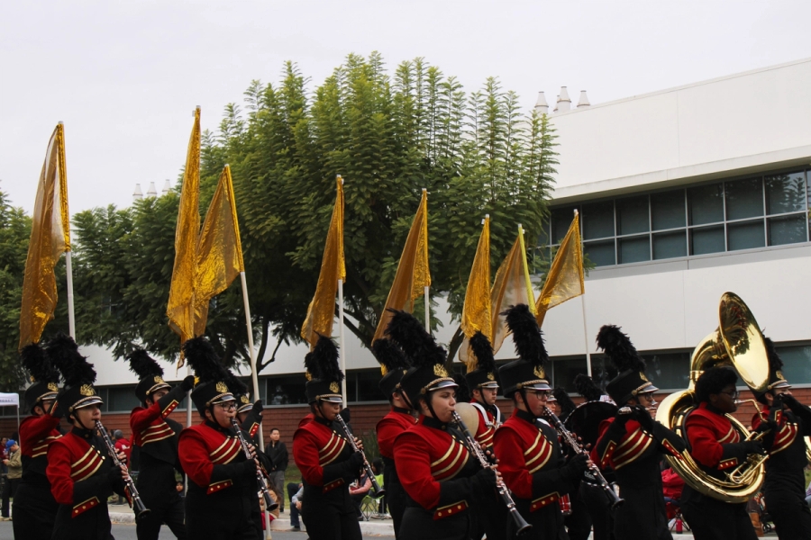 Red and black uniform.