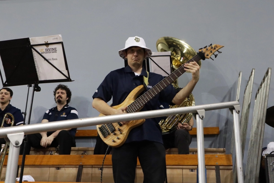 Boy playing the bass.