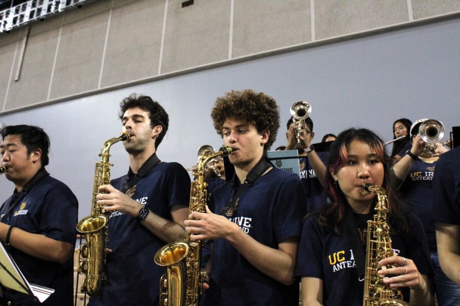 Front POV of alto saxes.