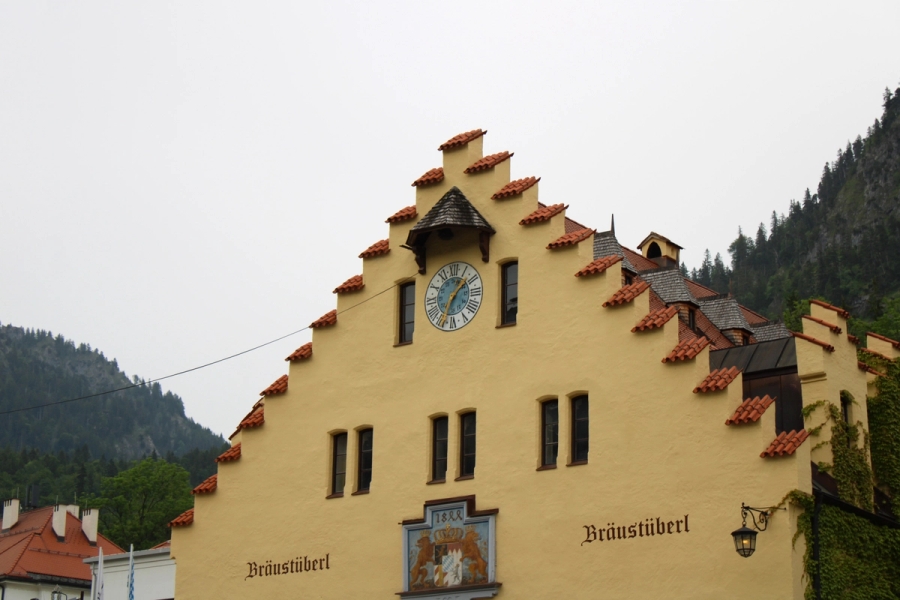 Yellow triangle shaped building.