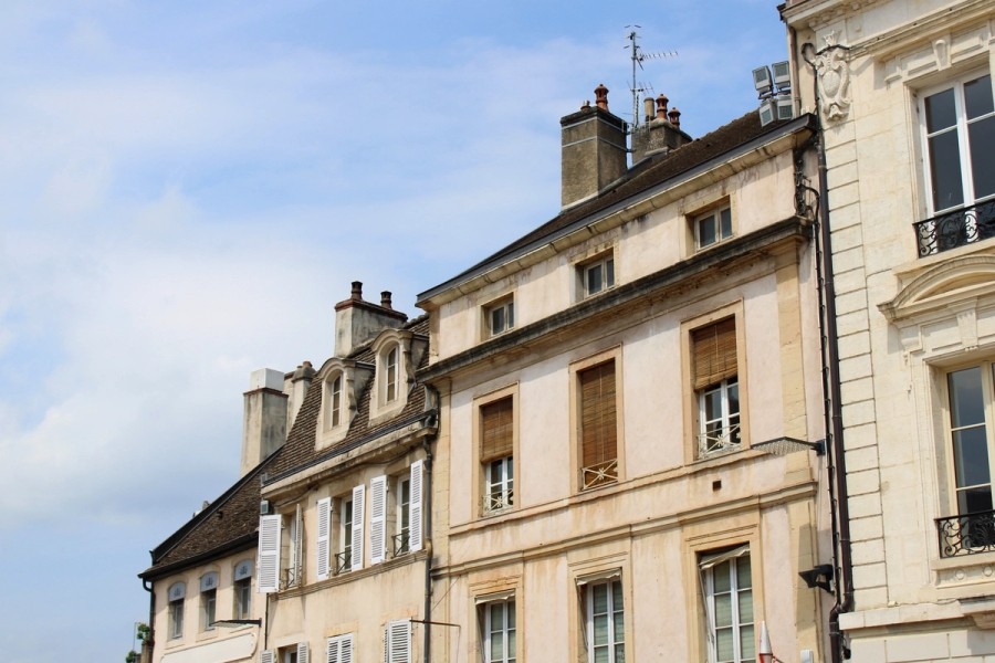 Front of residential buildings.