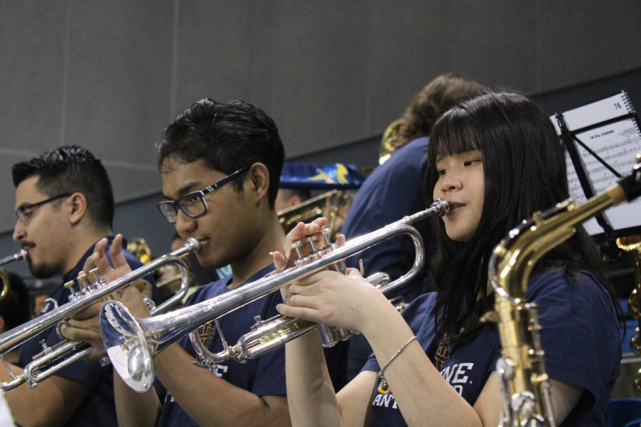 Two trumpets playing.