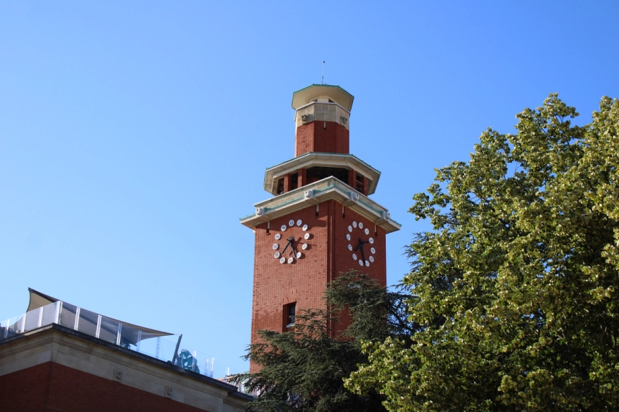 Tall, red tower.