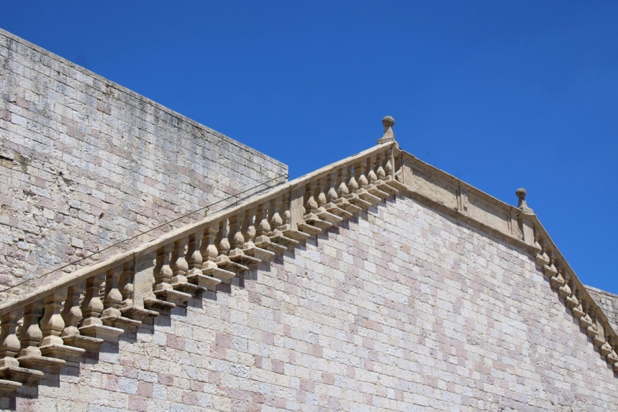 Low POV of two-sided stairs.