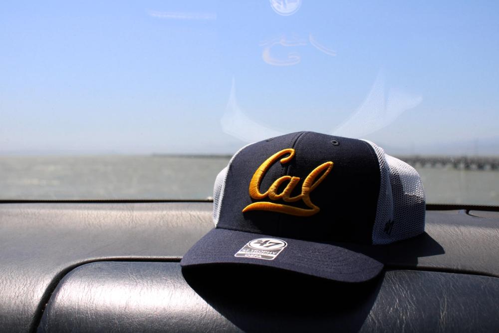 Cal hat on car dashboard.