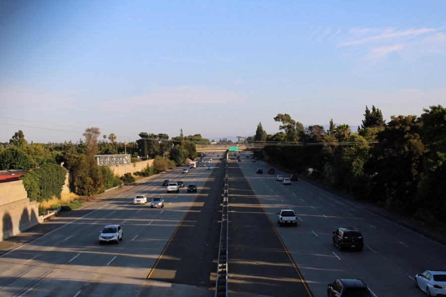 Overhead POV of freeway.