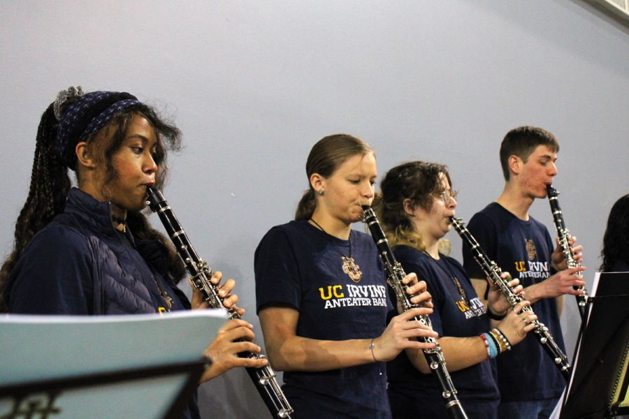 Side POV of clarinets playing.