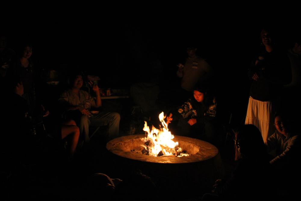 People around a bonfire.