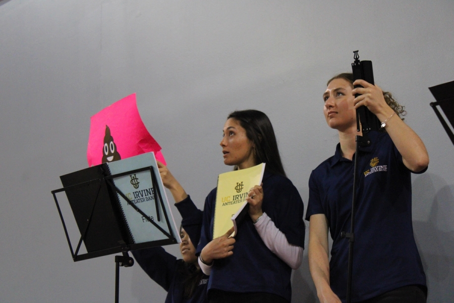 Flutes holding up random objects.