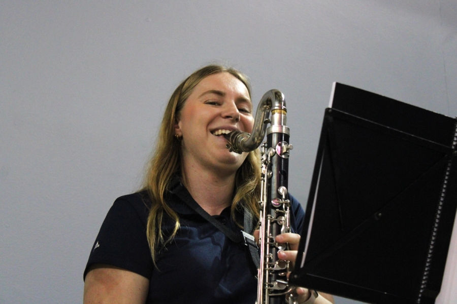 Bass clarinet playing and laughing.