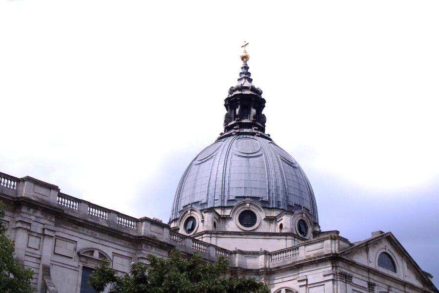 Dome shaped top of church.