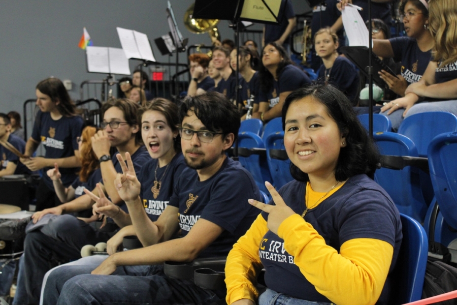 Percussion section poses.