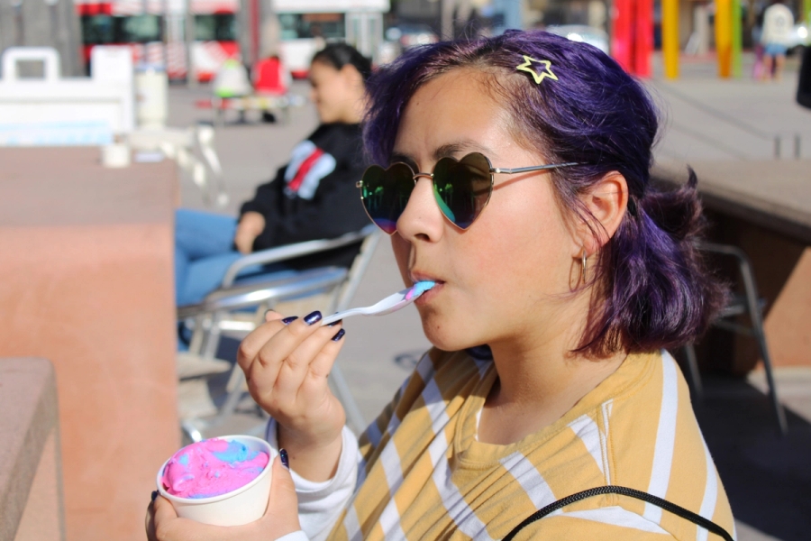 Girl eating ice cream.