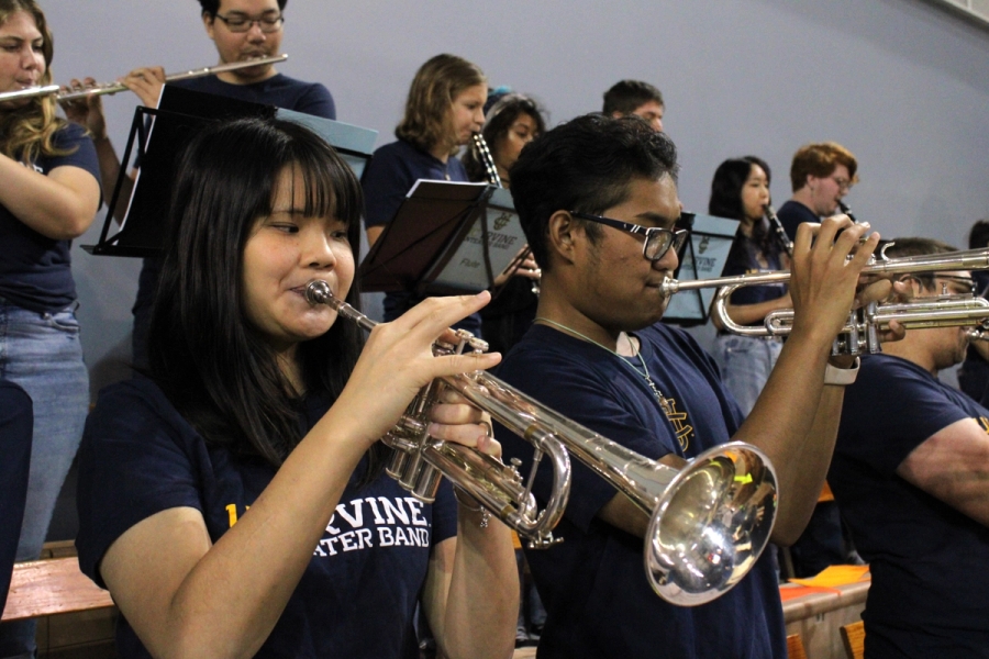Two trumpets playing.