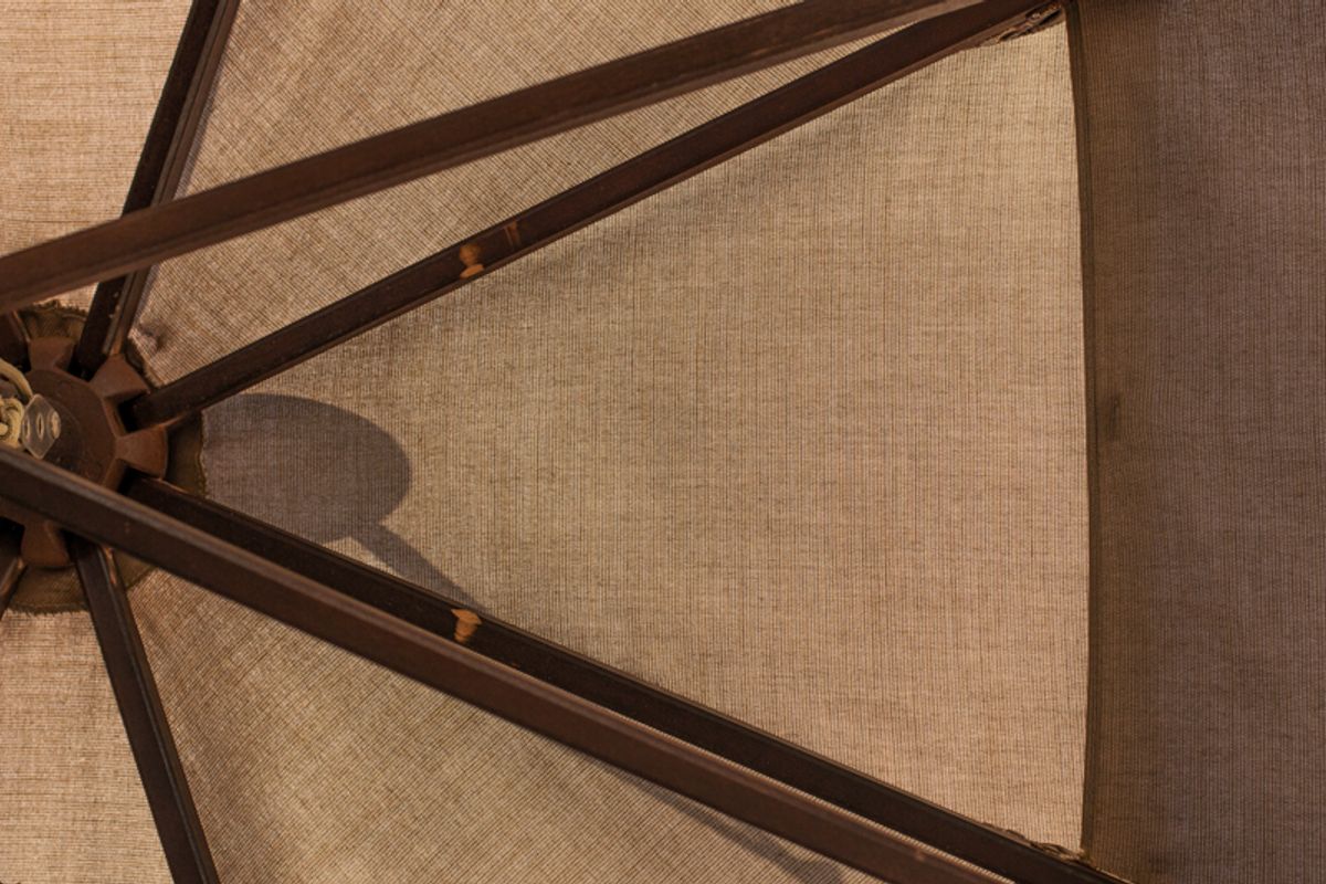 Underside of patio table umbrella.