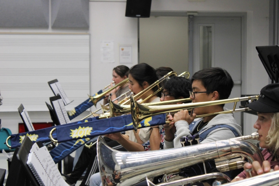 Boy playing trombone.