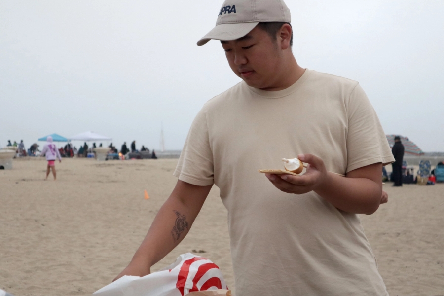 Boy grabbing something from Target bag.