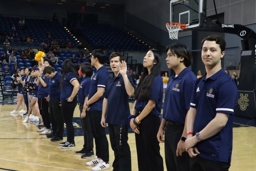 Band seniors on the basketball court.