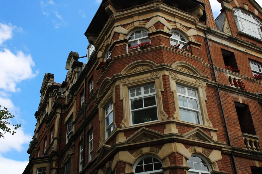 Red brick building on the corner.