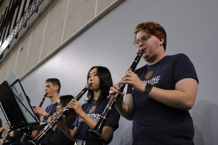 Low POV of clarinets playing.