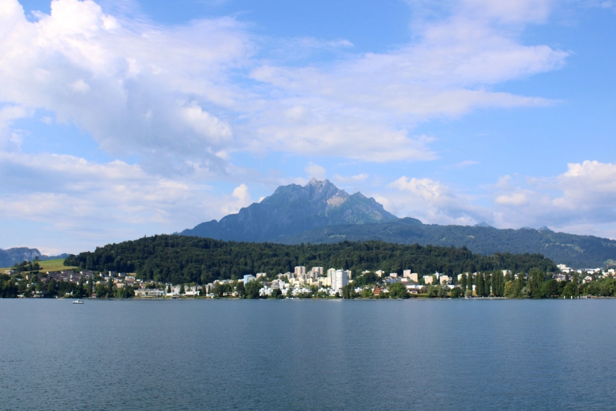 Buildings on the shore.