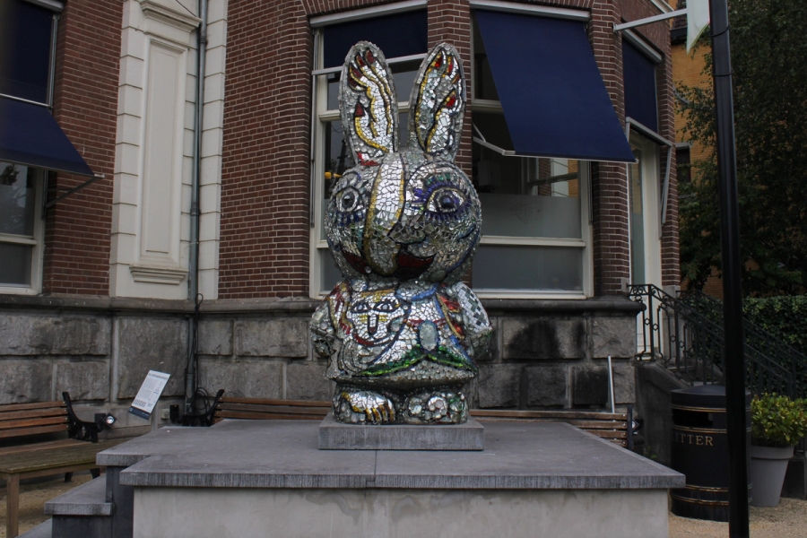 Glass bunny sculpture.