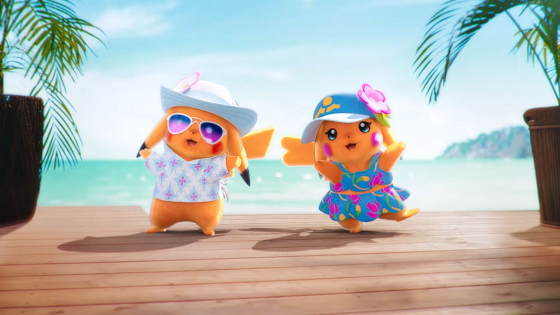 Two Pikachus in themed costumes in Pokemon Winds and Waves