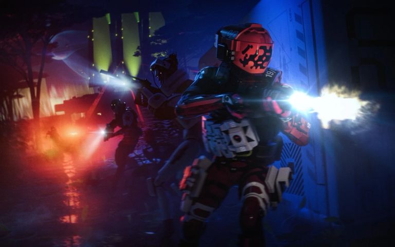 Characters engaged in a gunfight in Marathon