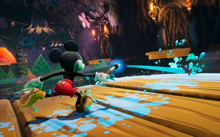 Mickey spraying paint in Epic Mickey: Rebrushed