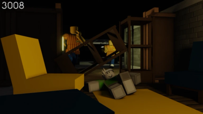3008 Roblox screenshot showing a player near furniture and hostile store employees