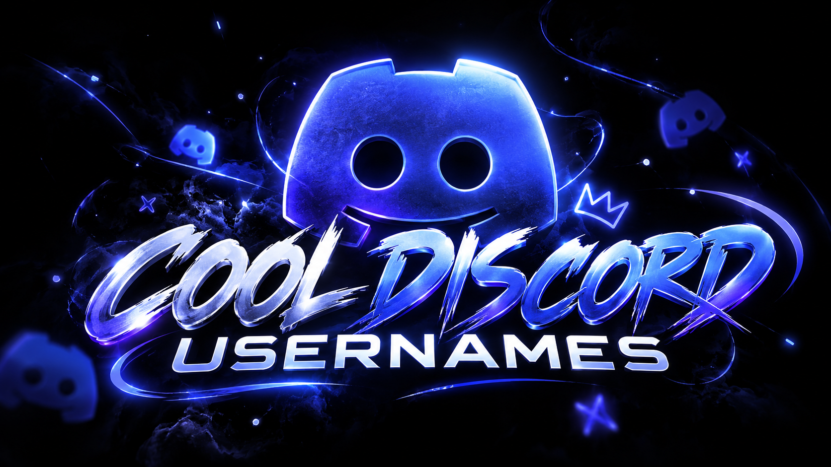 Cool Discord Usernames title in neon lettering beneath a glowing blue Discord logo