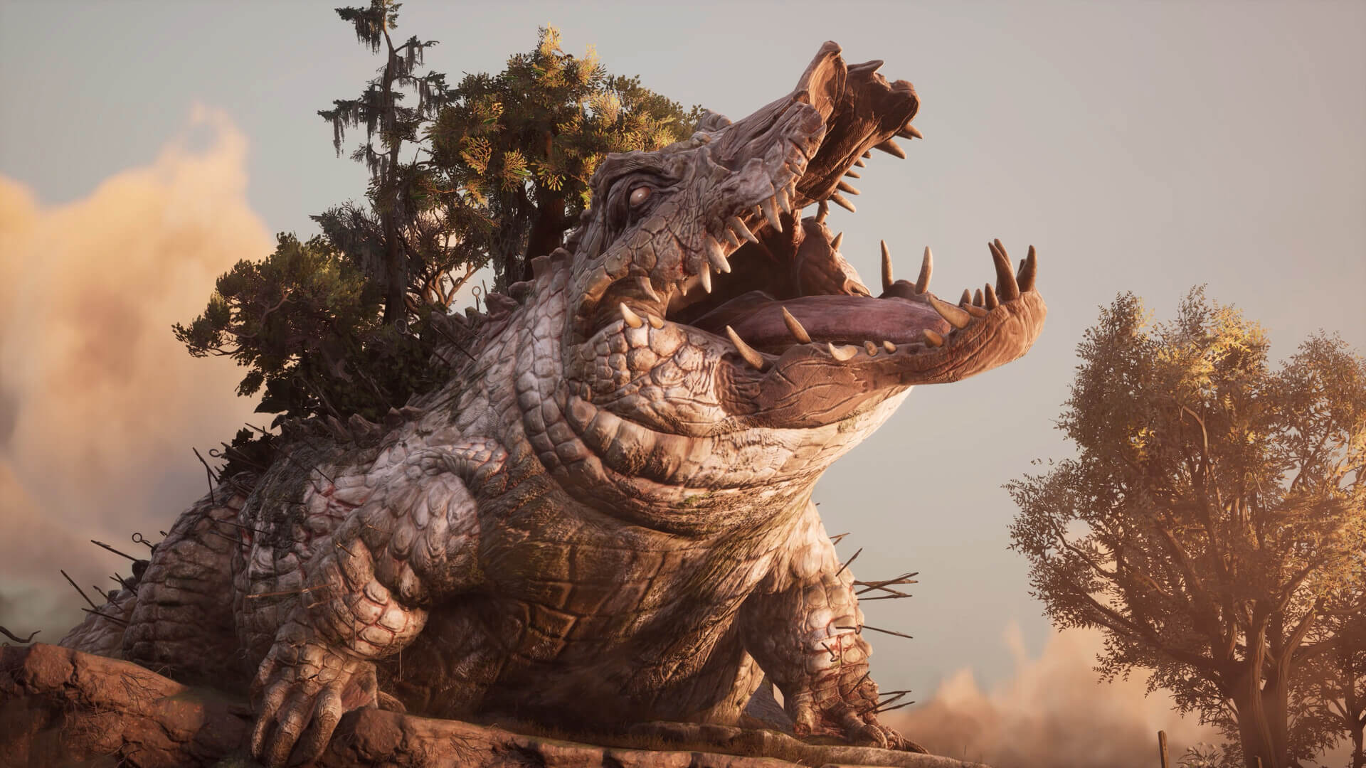 A crocodile character roaring in South of Midnight, an Xbox game