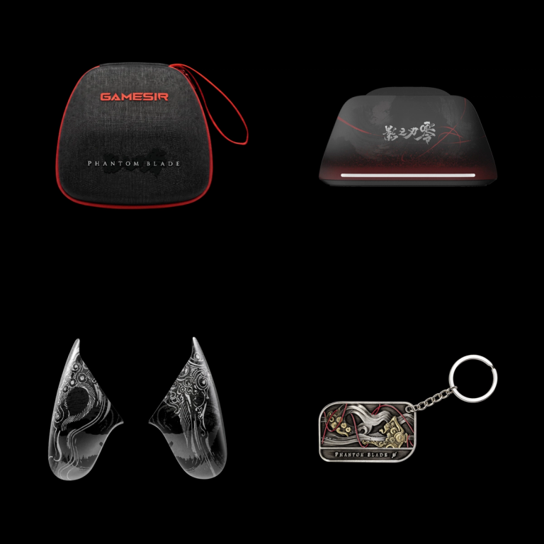 GameSir G7 Pro 8K Phantom Blade Zero Edition bundle: themed carrying case, charging dock, swappable grip covers and keychain