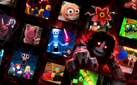 Montage of Roblox horror game monsters and dark environments