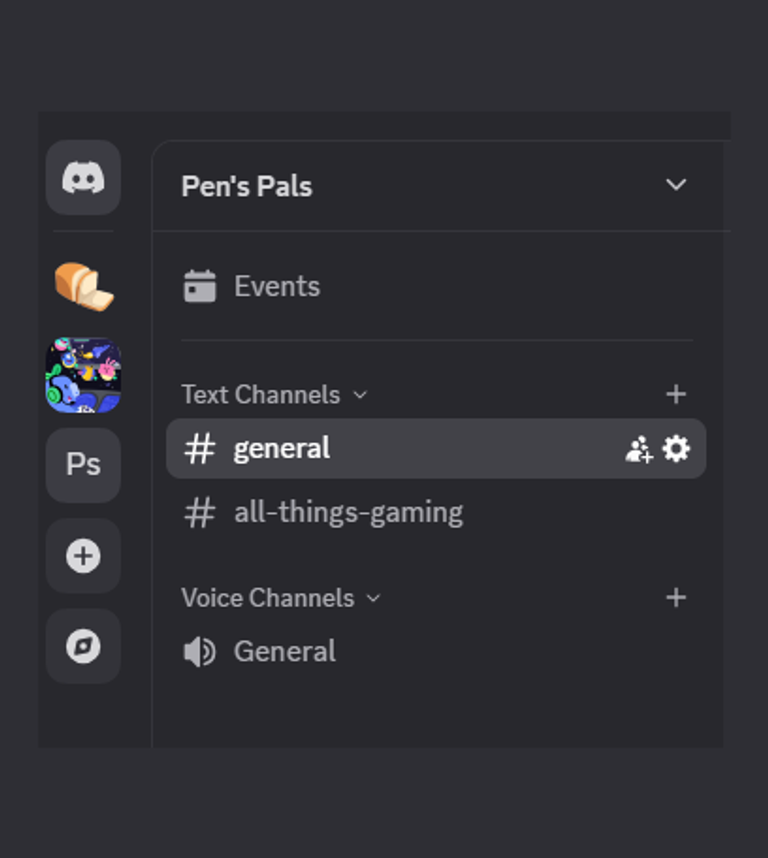 Discord server sidebar with Text Channels and Voice Channels categories