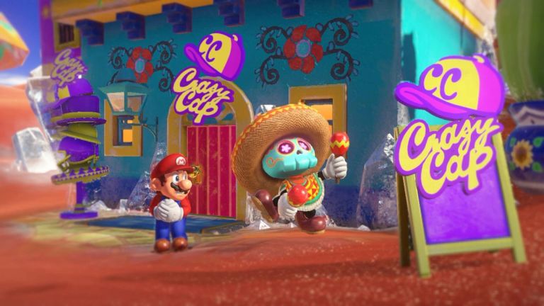 Mario and a little skeleton guy in Super Mario Odyssey