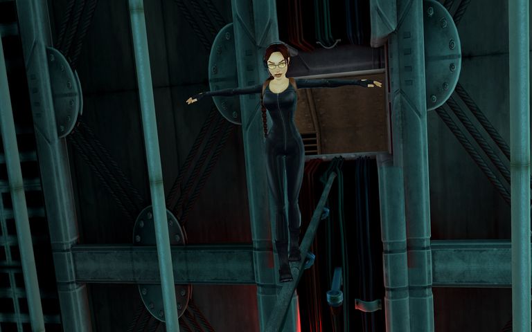 Lara balancing on a beam in Tomb Raider 4-6 Remastered