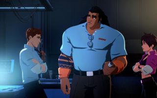 Three characters in civilian clothes in Dispatch