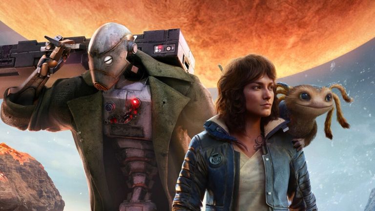 Kay and her robot friend in Star Wars Outlaws