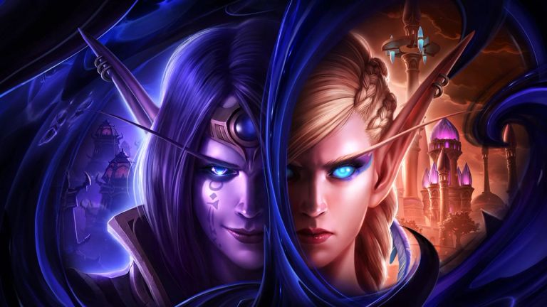 Two faces juxtaposed with different colours in World of Warcraft: The War Within art