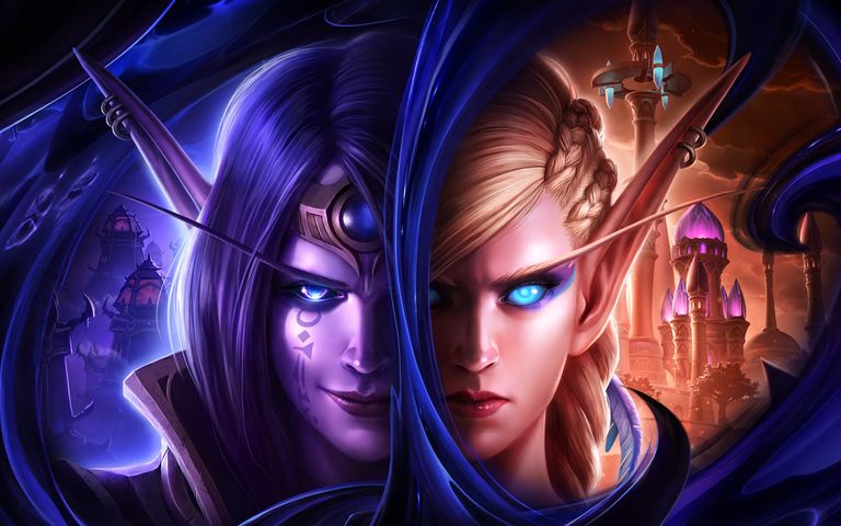 Two faces juxtaposed with different colours in World of Warcraft: The War Within art