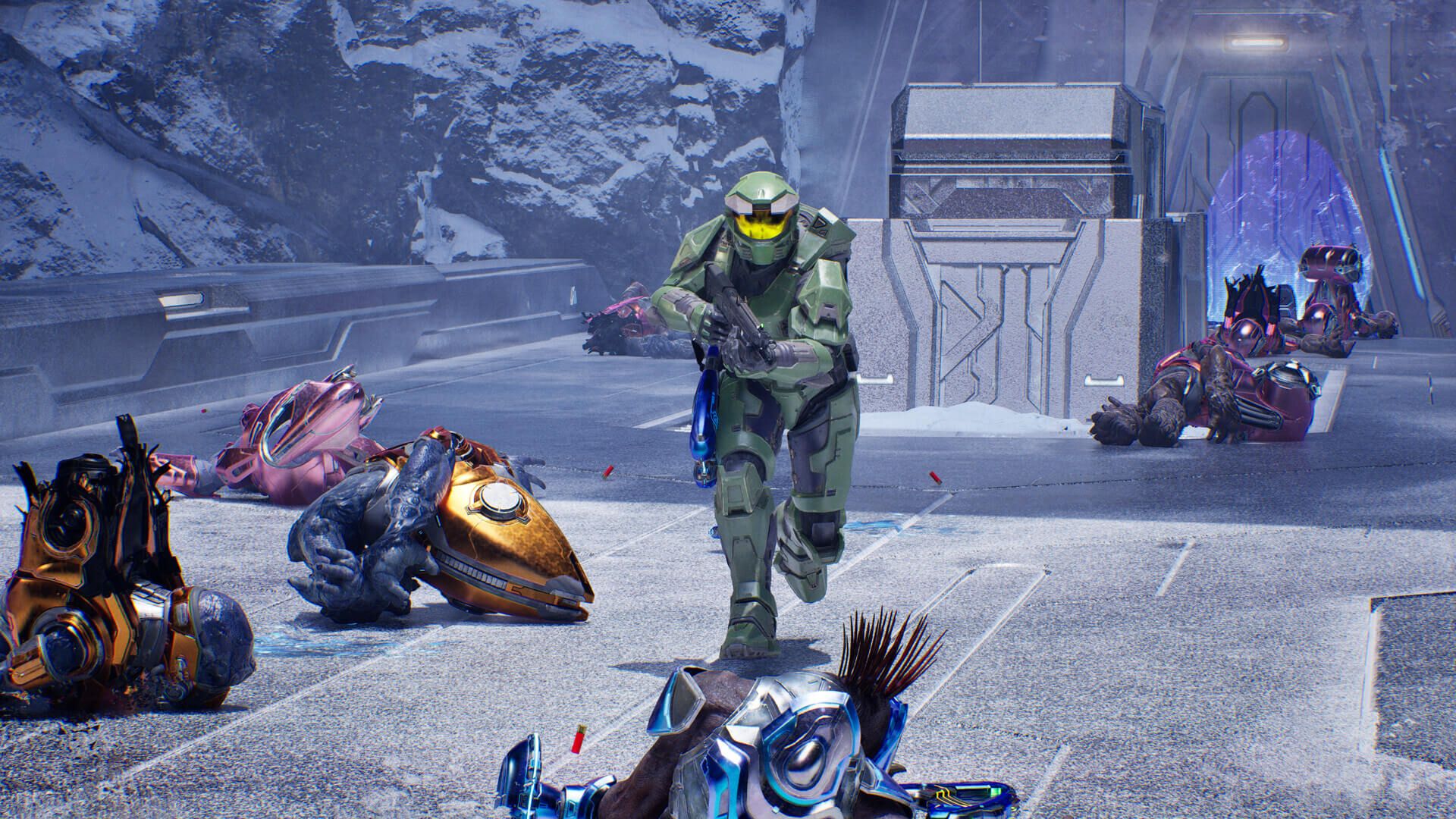 Master Chief running towards the camera in Halo: Campaign Evolved