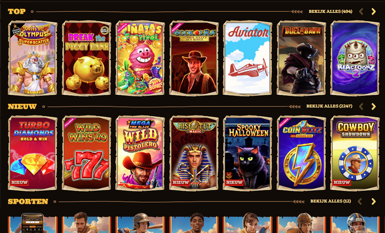 Lizaro casino lobby showing top and new slot games
